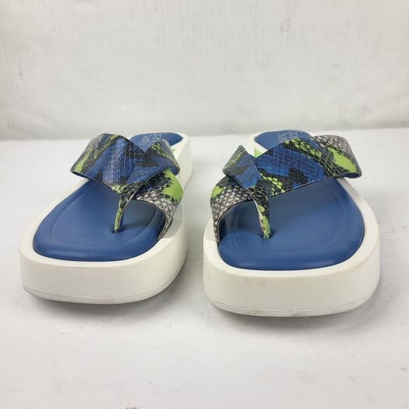 Franco Sarto Jonas Blue Green Snake Print Flip-Flop Sandals - Picture 4 of 16